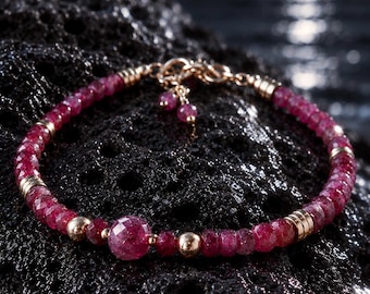 Ruby Bracelet: 14K Goldfilled, Natural Gemstone, July Birthstone All sizes