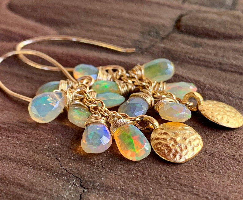 Ethiopian Welo Opal Cascade Earrings, 14K Goldfilled, Jubilee Luxury Joy birthstone Octobre elegant princess OOAK artisan rich Jewelry image 10