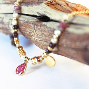 Pink Multiple Gemstone Choker 14K GoldFill Boho Romantic Princess Unique Jewelry Her Bridal Artisan Jewelry image 1