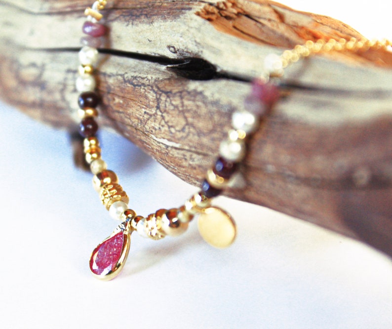 Pink Multiple Gemstone Choker 14K GoldFill Boho Romantic Princess Unique Jewelry Her Bridal Artisan Jewelry image 1