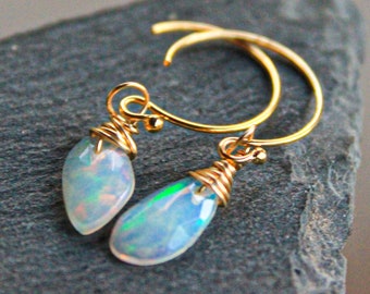 Ethiopian Welo dangling Earrings 14K GF Rose Cut Opals PrincessJewelry Gift 4 Her Dainty Elegant Lightweight Artisan Earrings