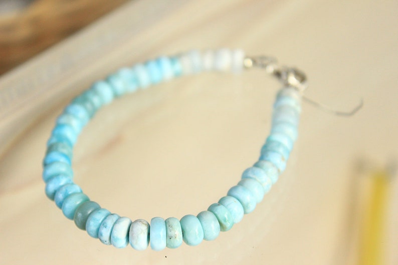 Birthday Gift Anniversary Gift for Her 925 Sterling Silver Larimar 7x5mm Natural Gemstone Larimar Statement Bracelet Special Occasion