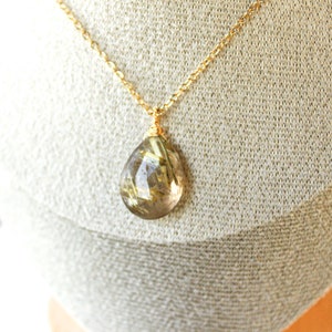Golden Rutile Pendant Necklace 14K Goldfilled Chain Wireprapped Faceted Drop Briolette One-of-a kind-Jewelry image 8