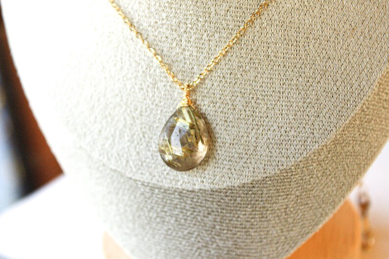 Golden Rutile Pendant Necklace 14K Goldfilled Chain Wireprapped Faceted Drop Briolette One-of-a kind-Jewelry image 8