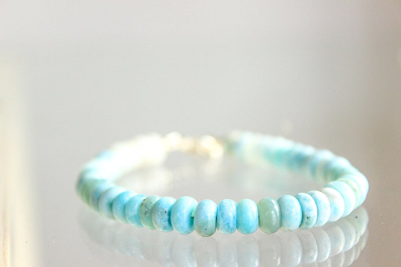 Birthday Gift Anniversary Gift for Her 925 Sterling Silver Larimar 7x5mm Natural Gemstone Larimar Statement Bracelet Special Occasion