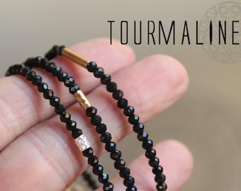 Dainty Black Tourmaline Bracelet: 24K Goldplated or 995 and 925 Silver, Artisanmade Gemstone Jewelry
