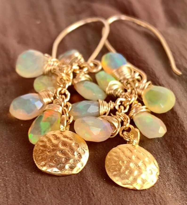 Ethiopian Welo Opal Cascade Earrings, 14K Goldfilled, Jubilee Luxury Joy birthstone Octobre elegant princess OOAK artisan rich Jewelry image 4