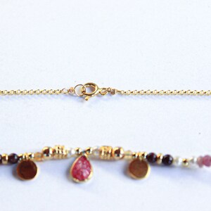 Pink Multiple Gemstone Choker 14K GoldFill Boho Romantic Princess Unique Jewelry Her Bridal Artisan Jewelry image 9