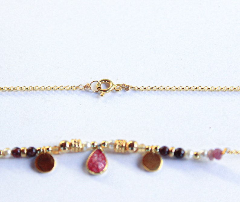 Pink Multiple Gemstone Choker 14K GoldFill Boho Romantic Princess Unique Jewelry Her Bridal Artisan Jewelry image 9