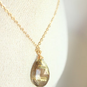 Golden Rutile Pendant Necklace 14K Goldfilled Chain Wireprapped Faceted Drop Briolette One-of-a kind-Jewelry image 4