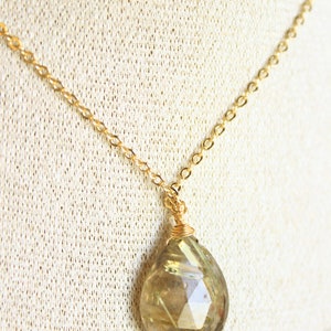 Golden Rutile Pendant Necklace 14K Goldfilled Chain Wireprapped Faceted Drop Briolette One-of-a kind-Jewelry image 3