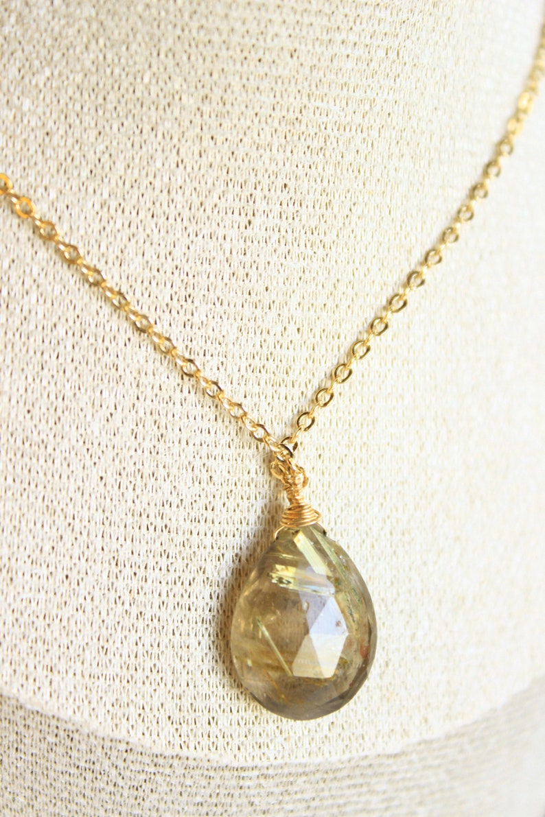 Golden Rutile Pendant Necklace 14K Goldfilled Chain Wireprapped Faceted Drop Briolette One-of-a kind-Jewelry image 3