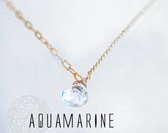 Aquamarin Kette, Designschmuck, zart elegantes Unikat, Geschenk, 14K Goldfill, Märzstein, Festive Eleganz, Prinzessinnen Schmuck, kunstvoll