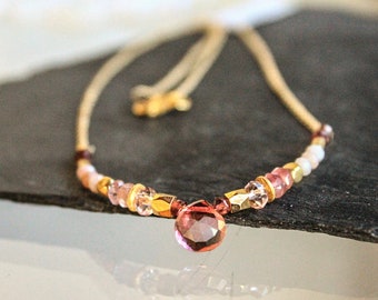 Pink Edelsteinkette Unikatschmuck Ihr Geschenk 14K Goldfill Heilsteinkette Braut- Wert- Lebensschmuck