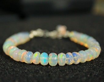 Opal Armband solide, 4mm alle Welo Opal, edles Geschenk Für Sie + Ihn, Oktober Schutz- Geburts- und Heilstein Glücksstein