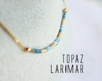 Topas Larimar zarte Halskette 14Karat Goldfilled Schutz Heilung Geschenk Eleganz Festlich Schönheit Freundschaft Liebe Einzigartig