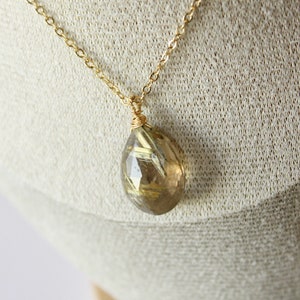Golden Rutile Pendant Necklace 14K Goldfilled Chain Wireprapped Faceted Drop Briolette One-of-a kind-Jewelry image 7
