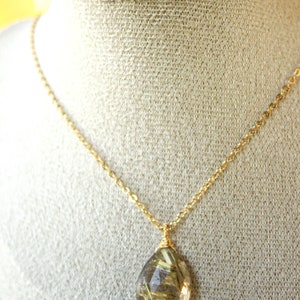 Golden Rutile Pendant Necklace 14K Goldfilled Chain Wireprapped Faceted Drop Briolette One-of-a kind-Jewelry image 9