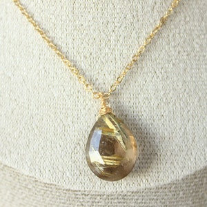 Golden Rutile Pendant Necklace 14K Goldfilled Chain Wireprapped Faceted Drop Briolette One-of-a kind-Jewelry image 1