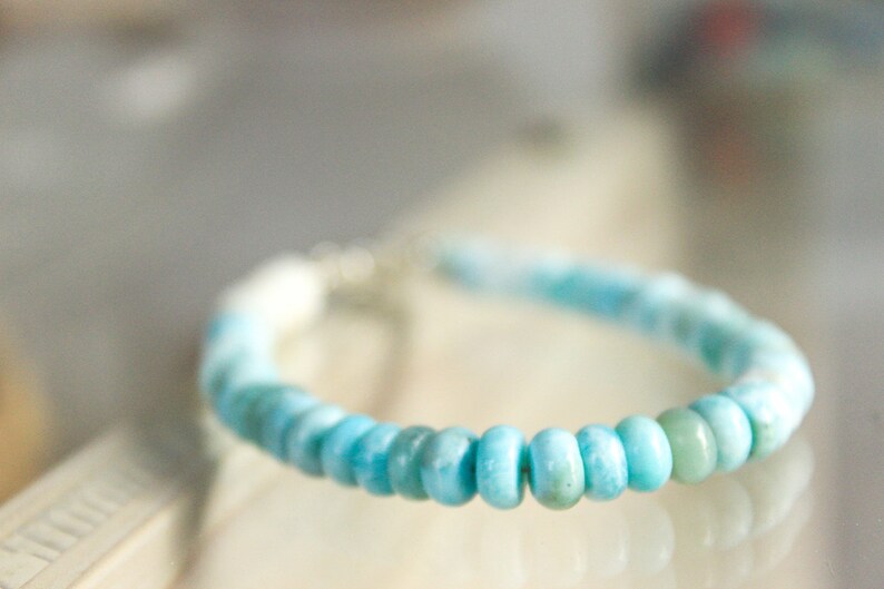 Birthday Gift Anniversary Gift for Her 925 Sterling Silver Larimar 7x5mm Natural Gemstone Larimar Statement Bracelet Special Occasion