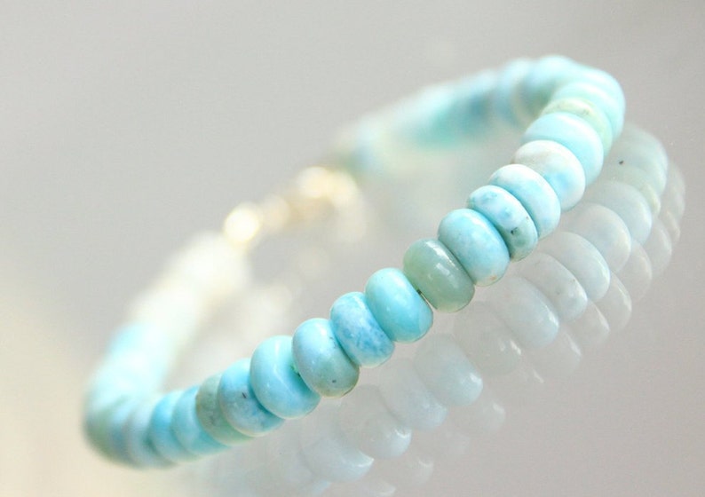 Birthday Gift Anniversary Gift for Her 925 Sterling Silver Larimar 7x5mm Natural Gemstone Larimar Statement Bracelet Special Occasion