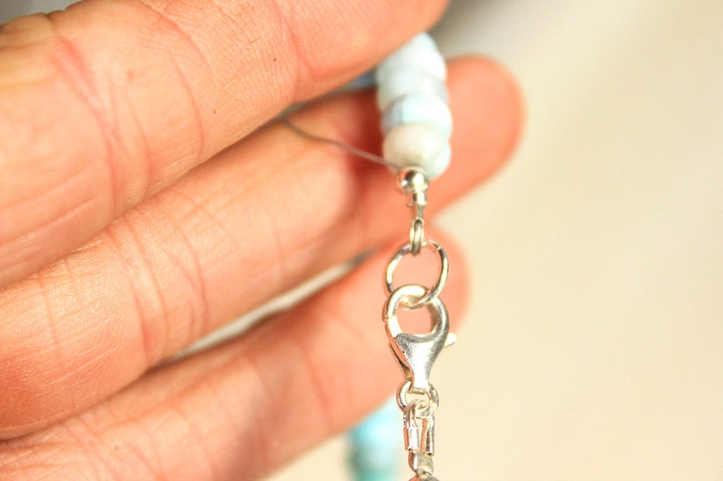 Birthday Gift Anniversary Gift for Her 925 Sterling Silver Larimar 7x5mm Natural Gemstone Larimar Statement Bracelet Special Occasion
