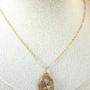 Golden Rutile Pendant Necklace 14K Goldfilled Chain Wireprapped Faceted Drop Briolette One-of-a kind-Jewelry image 2