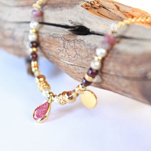 Pink Multiple Gemstone Choker 14K GoldFill Boho Romantic Princess Unique Jewelry Her Bridal Artisan Jewelry image 3