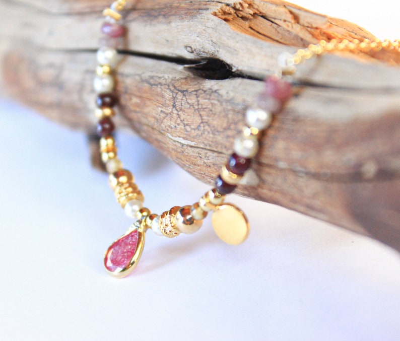 Pink Multiple Gemstone Choker 14K GoldFill Boho Romantic Princess Unique Jewelry Her Bridal Artisan Jewelry image 3