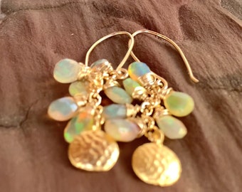 Ethiopian Welo Opal Cascade Earrings, 14K Goldfilled, Jubilee Luxury Joy birthstone Octobre elegant princess OOAK artisan rich Jewelry