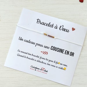 Bracelet à Voeu "Une cousine en OR"  (sans noeuds)