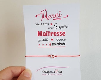 Bracelet coeur avec carte "Merci Maîtresse"