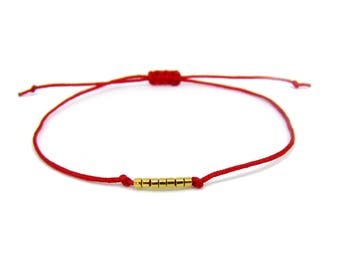 Bracelet Kabbale / kabbalah bracelet / fil rouge et 7 perles miyuki plaqué or (perles en verre) - Création d'Eclat