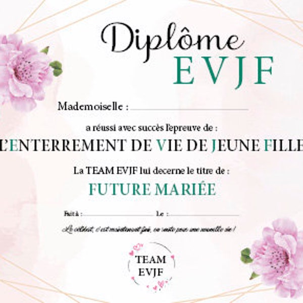 Diplome EVJF - Fichier numérique "thème Fleurs de cerisier"