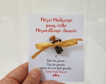 cadeau maîtresse/ Texte personnalisable / fiole graines d'ipomée