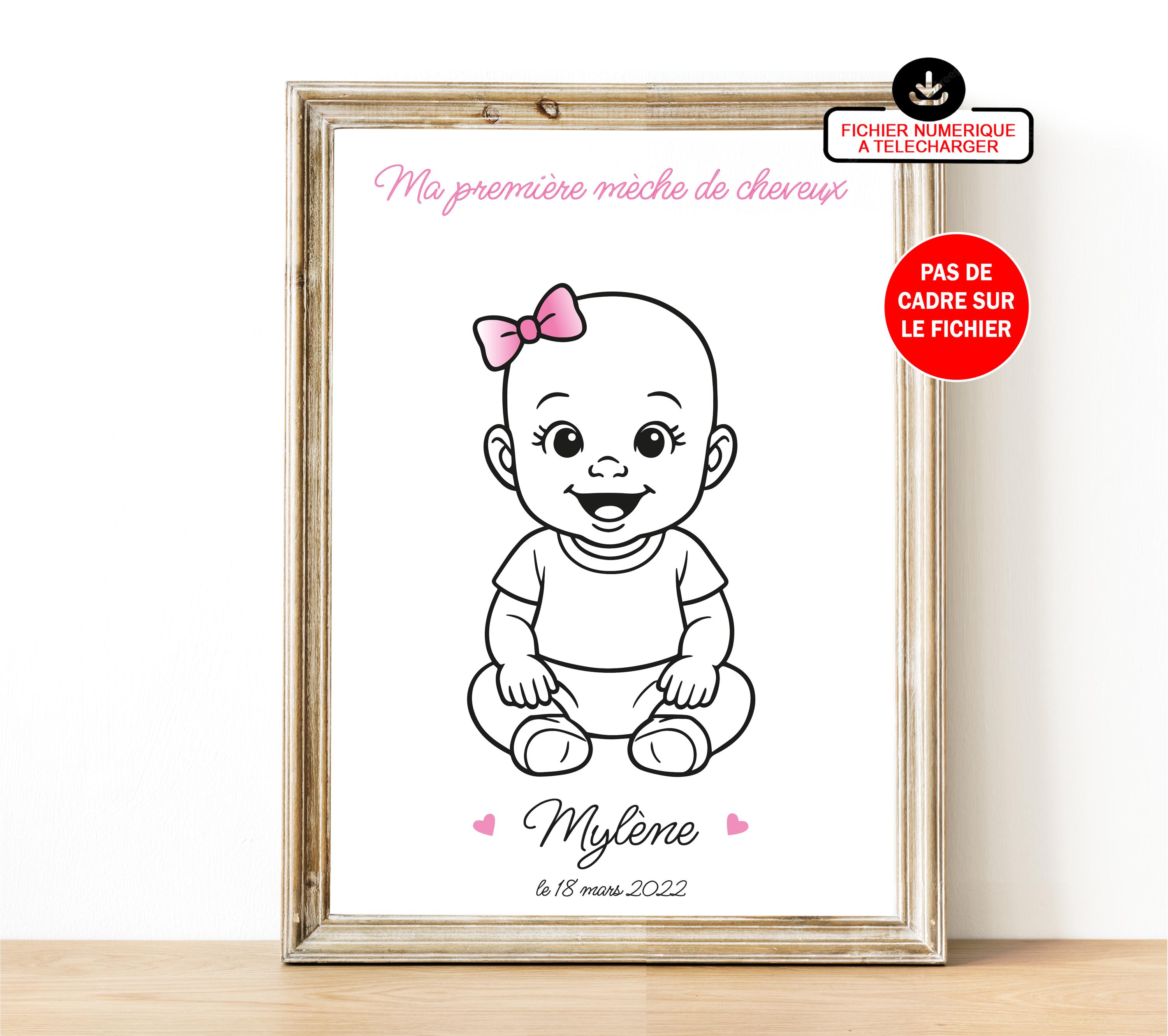 Digital File First Lock of Hair for Girl to Print Baby Birth Keepsake Baptism Wall Decoration