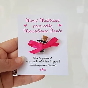 Cadeau Maîtresse / Maître / Atsem et Nounou - Texte personnalisable / fiole graines