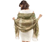 Pashmina Scarf Shawl Moss Green Beige Abstract Floral Fringe Large Wedding Scarf Festival Pashmina Winter Shawl New Women Men GIFT IDEA