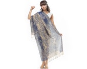 Pashmina Scarf Shawl Stormy Blue Beige Floral Fringe Large Wedding Scarf Festival Pashmina Winter Shawl New Women Men Scarf GIFT IDEA