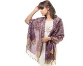 Pashmina Scarf Shawl Deep Purple Beige Floral Fringe Large Wedding Scarf Festival Pashmina Winter Shawl New Women Men Scarf GIFT IDEA