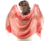 Pashmina Scarf Shawl Pastel Red Pink Floral Fringed Fringe Large Wedding Scarf Festival Pashmina Winter Shawl New Women Men Scarf GIFT IDEA