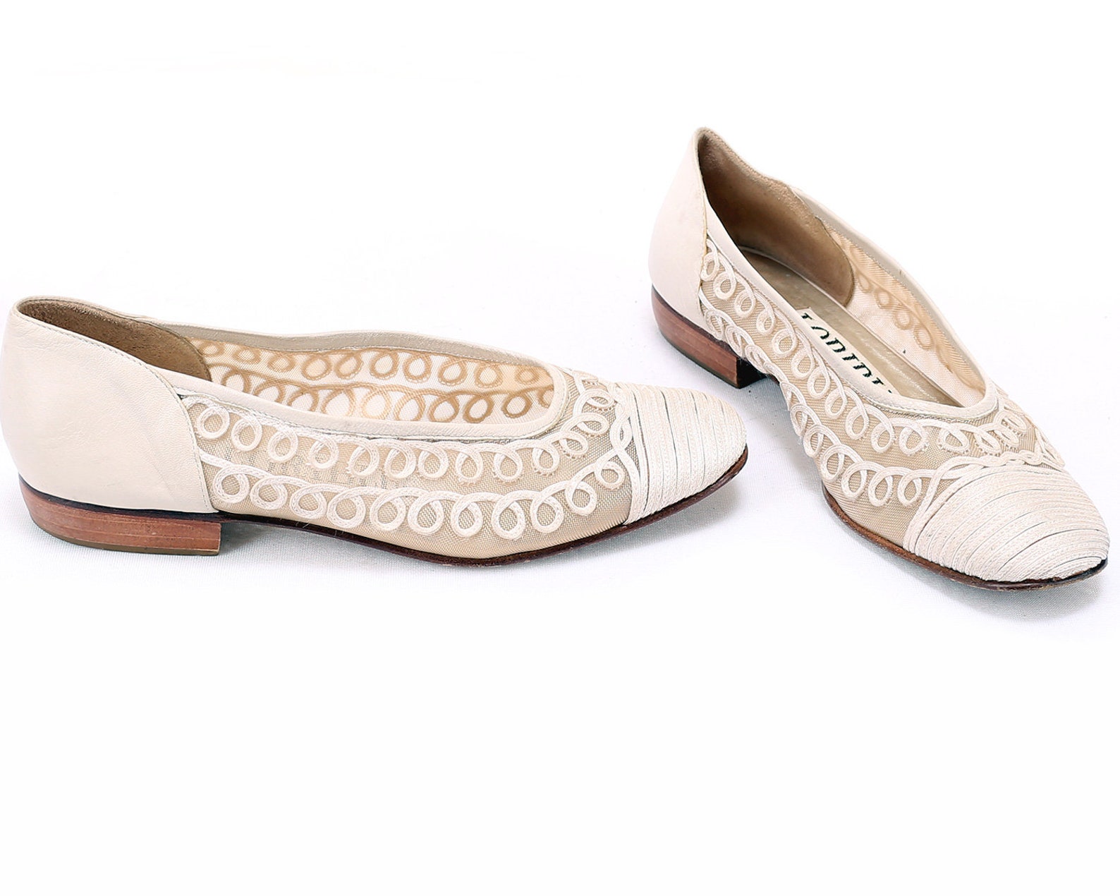 us size 6 sheer mesh ballet shoes 80s wedding ballerinas vintage ivory white flats low heel leather sole slip on flats eur 36 uk us size 6 sheer mesh ballet shoes 80s wedding ballerinas vintage ivory white flats low heel leather sole slip on flats eur 36 uk