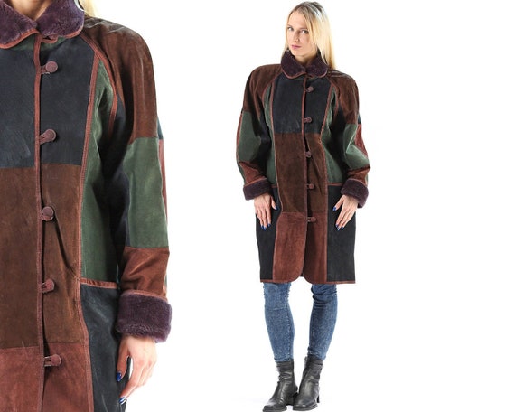 Di Colorblock Etsy Anni Pelle ' Pecora Patchwork 80 Cappotto 7aZRR