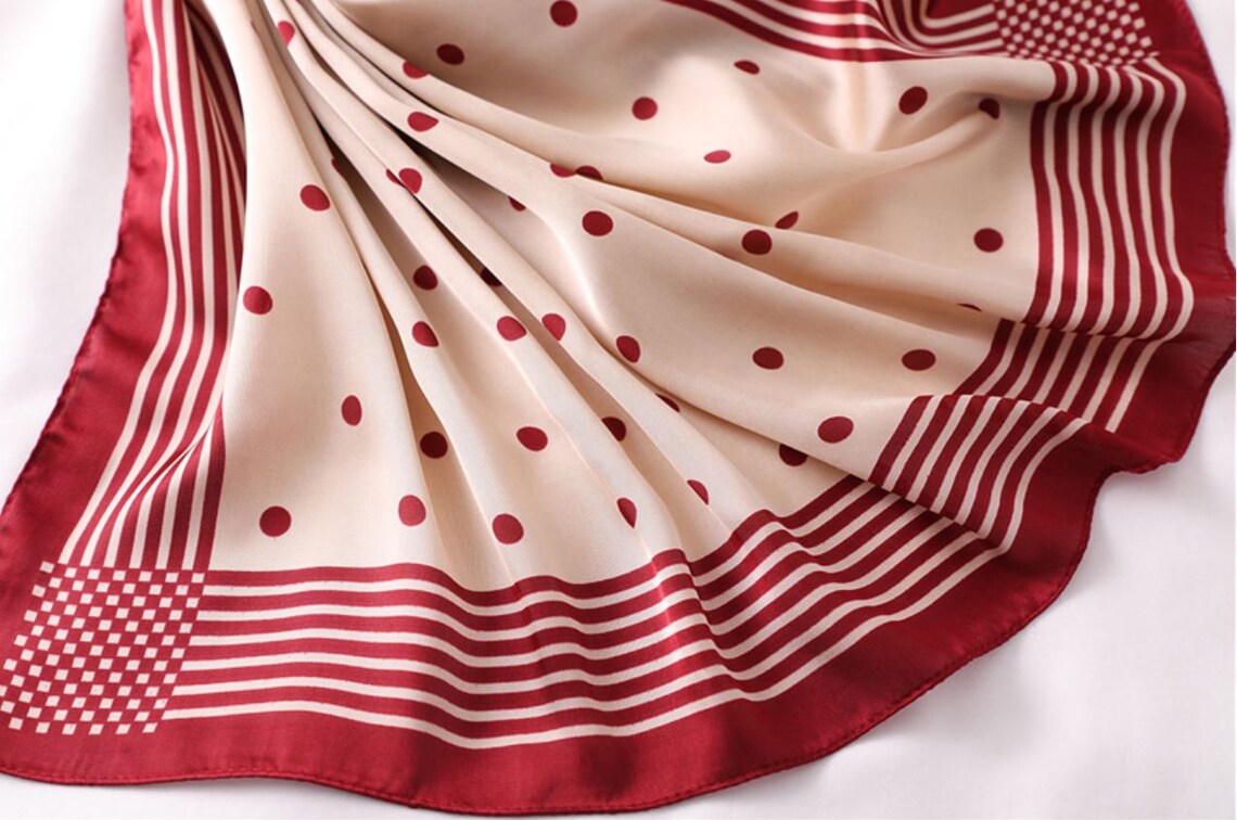 Polka Dot Silk Kerchief Scarf Moms Gift Handmade Small Ivory Etsy