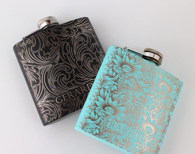 Personalized Victorian Flask: Engraved Floral Design, Wedding Gift
