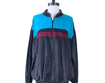 Vintage Neiman Marcus velour striped zip track jacket size large