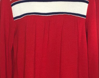 Vintage rojo blanco &azul rayas pullover túnica de manga larga como suéter