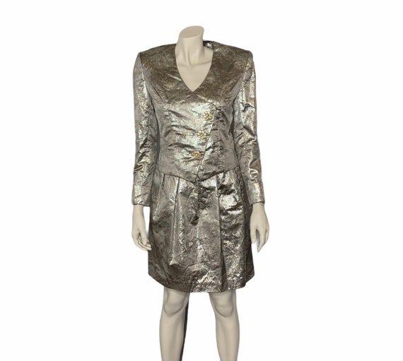 Vintage Victor Costa metallic 2 piece skirt suit