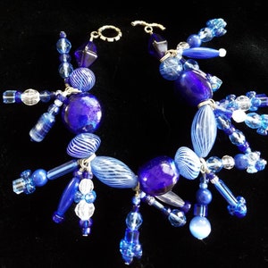 GLASS BRACELET, Vintage Blue Glass Beads Bracelet, Made in California by a Local Artist, Boho & Hippie Style Bracelet, Unique Gift , 1990s