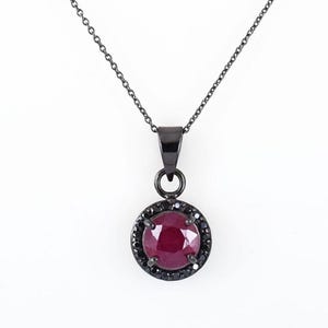 5.50Ct Natural Ruby Pendant With a Halo of Black diamonds Accents,925 Silver Excellent Cut & Luster,AAA Quality Certified Diamond,Ideal Gift